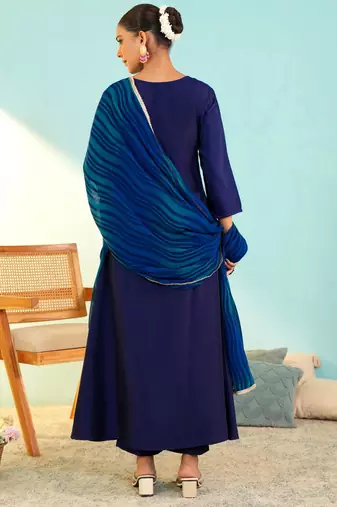 Women's Beautiful Embroidery Work Viscose Silk Fabric Flared Anarkali Pant and Dupatta Set
