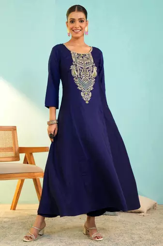 Women's Beautiful Embroidery Work Viscose Silk Fabric Flared Anarkali Pant and Dupatta Set