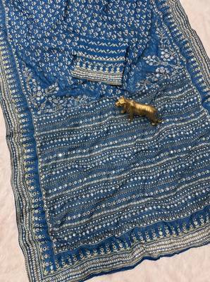 Blue Color Prints And  real mirror work georgette Saree 3