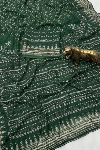 Green Color Prints And  real mirror work georgette Saree