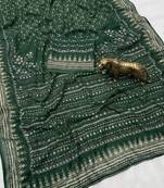 Green Color Prints And  real mirror work georgette Saree