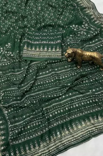 Green Color Prints And  real mirror work georgette Saree