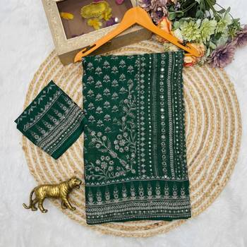 Green Color Prints And  real mirror work georgette Saree 3