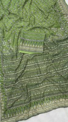 Light Green Color Prints And  real mirror work georgette Saree 2