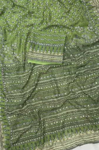 Light Green Color Prints And  real mirror work georgette Saree