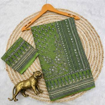 Light Green Color Prints And  real mirror work georgette Saree 3