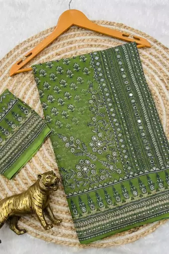 Light Green Color Prints And  real mirror work georgette Saree