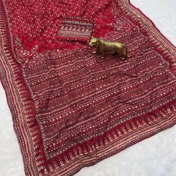 Maroon Color Prints And  real mirror work georgette Saree 2