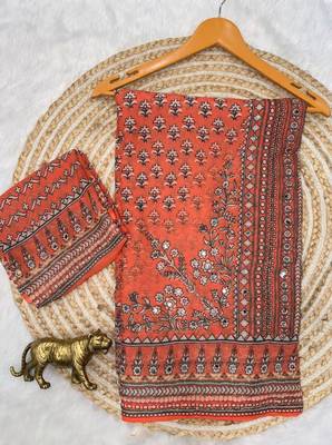 Peach Color Prints And  real mirror work georgette Saree 3