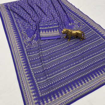 Purple Color Prints And  real mirror work georgette Saree 1