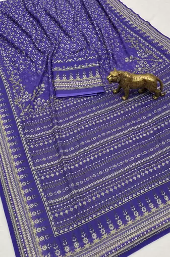 Purple Color Prints And  real mirror work georgette Saree