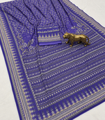 Purple Color Prints And  real mirror work georgette Saree