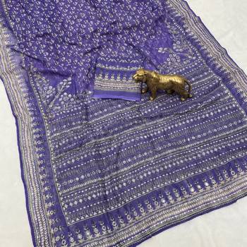 Purple Color Prints And  real mirror work georgette Saree 2