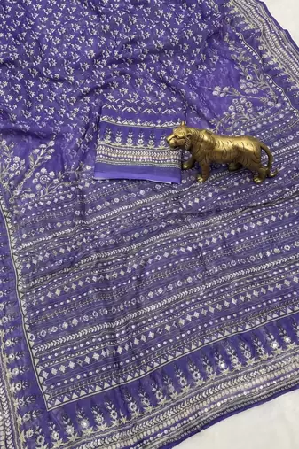 Purple Color Prints And  real mirror work georgette Saree