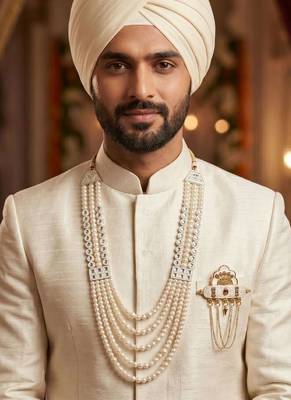 Premium Beaded Groom Mala with Elegant Brooch 6