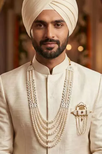 Premium Beaded Groom Mala with Elegant Brooch