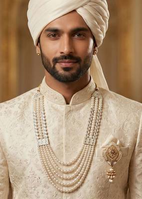 Premium Beaded Groom Mala with Elegant Brooch 6
