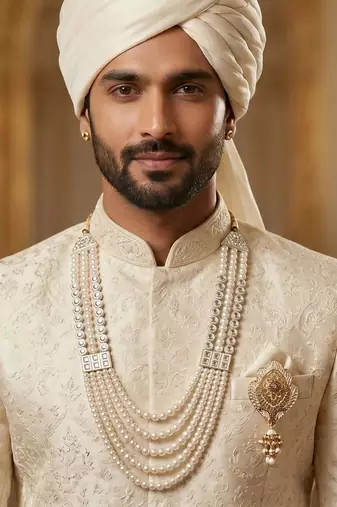 Premium Beaded Groom Mala with Elegant Brooch