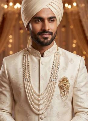 Premium Beaded Groom Mala with Elegant Brooch 6