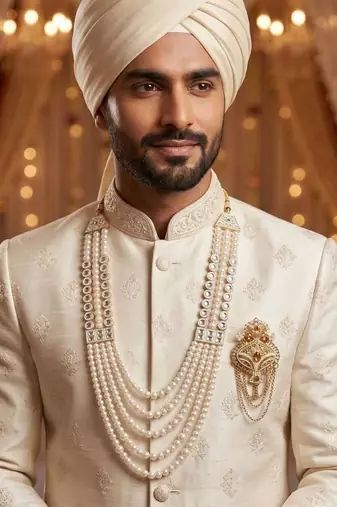 Premium Beaded Groom Mala with Elegant Brooch