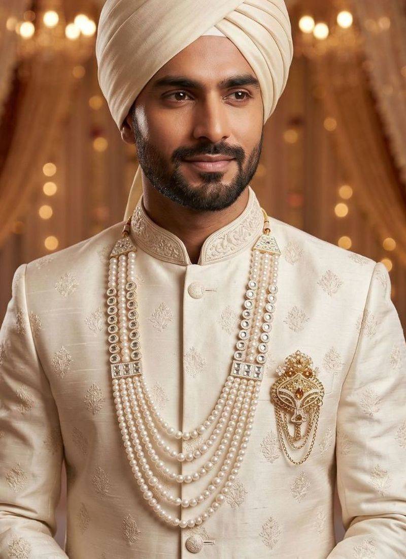 Premium Beaded Groom Mala with Elegant Brooch
