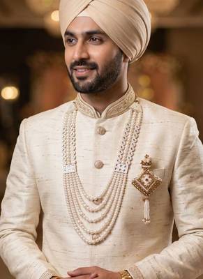 Premium Beaded Groom Mala with Elegant Brooch 6