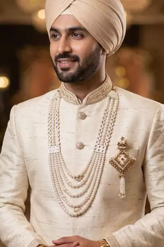 Premium Beaded Groom Mala with Elegant Brooch
