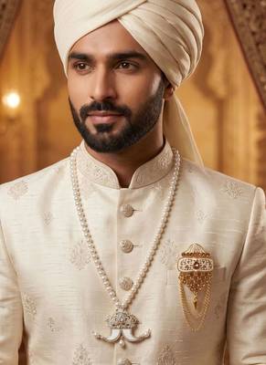 Single-line dulha mala with gold plated brooch 6