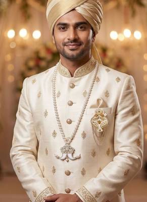 Single-line dulha mala with gold plated brooch 6