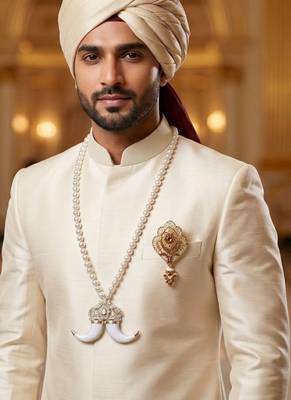 Single-line dulha mala with gold plated brooch 6
