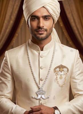 Single-line dulha mala with gold plated brooch 6