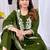 Olive green embroidered mul kurta palazzo dupatta set