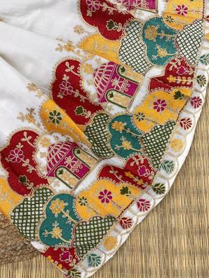 Khadi cotton embroidered girls skirt set with bow gift 4
