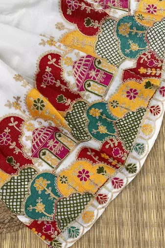 Khadi cotton embroidered girls skirt set with bow gift
