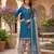Teal printed cotton blend stitched floral print salwar kurta dupatta for women