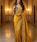 New Designer Soft Sartin With Beautiful Embroidery Work Women's Saree With Blouse Set 