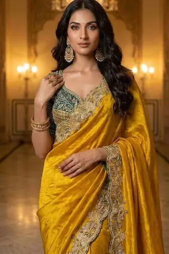 New Designer Soft Sartin With Beautiful Embroidery Work Women's Saree With Blouse Set 