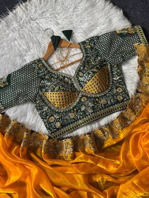 New Designer Soft Sartin With Beautiful Embroidery Work Women's Saree With Blouse Set  4