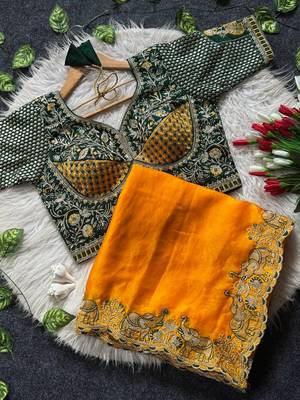 New Designer Soft Sartin With Beautiful Embroidery Work Women's Saree With Blouse Set  5