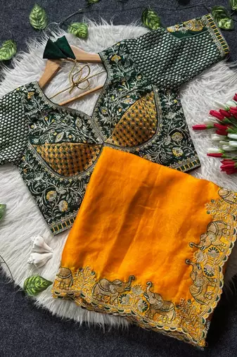 New Designer Soft Sartin With Beautiful Embroidery Work Women's Saree With Blouse Set 