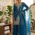 Blue roman silk embroidered straight kurta with palazzo & dupatta