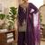Wine roman silk embroidered straight kurta with palazzo & dupatta
