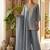 Grey vichitra embroidered wedding straight kurta with palazzo & dupatta