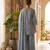 Grey vichitra embroidered wedding straight kurta with palazzo & dupatta