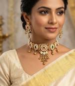 Traditional gold plated choker necklace set with earrings for women