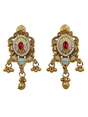 Traditional gold plated choker necklace set with earrings for women 4