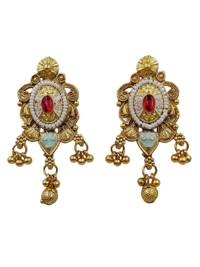 Traditional gold plated choker necklace set with earrings for women