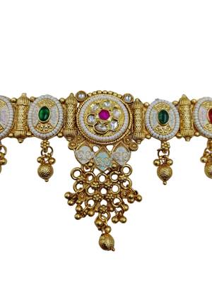 Traditional gold plated choker necklace set with earrings for women 5