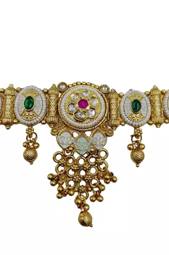 Traditional gold plated choker necklace set with earrings for women