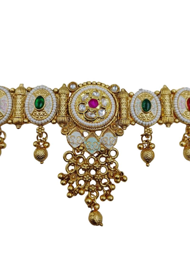 Traditional gold plated choker necklace set with earrings for women